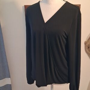 Banana Republic Black Women's Faux Wrap Long Sleeved Blouse